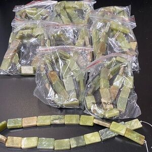 Nine 16” strands of Natural Green Jade rectangle gemstone Beads